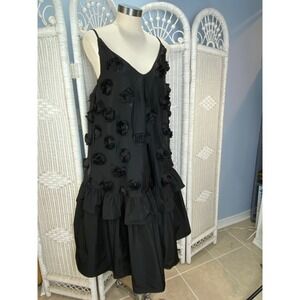 Corey Lynn Calter Black Rosette Appliqué Dress 3D Floral Party Slip M Whimsygoth